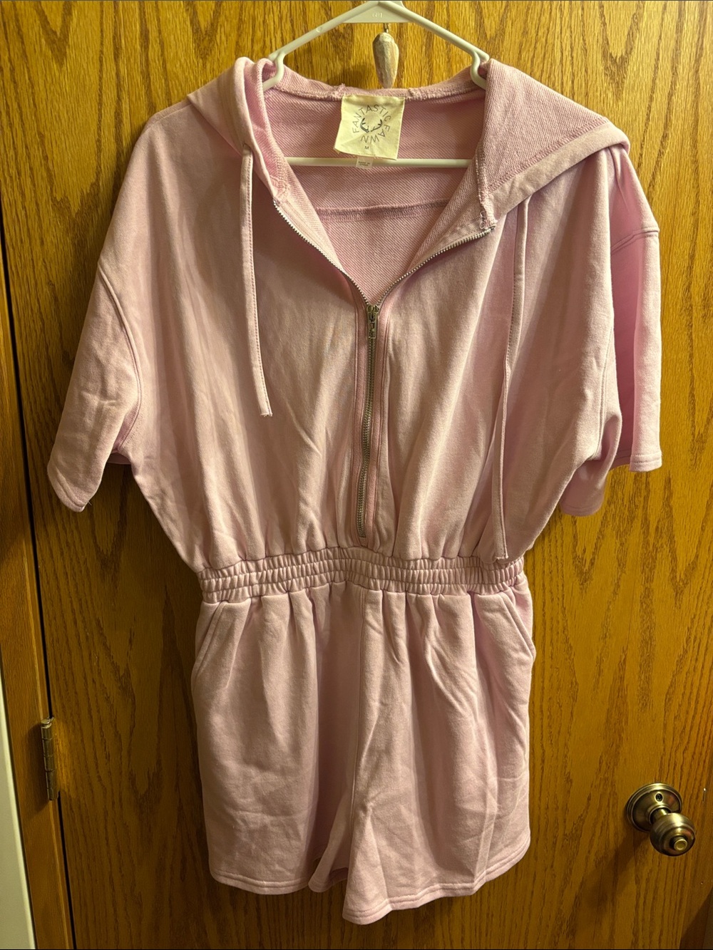 Woman’s Pink Hooded Romper with Zipper